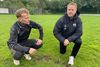 Kasper Hardahl Therkildsen og Jesper Friis Jensen fra KPIs fodboldbestyrelse jubler over 2 mio. kroner fra Syddjurs Kommune til ny kunstgræsbane. Arkivfoto: Lars Norman Thomsen