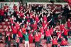 De trofaste Vejle-fans kunne tirsdag aften se deres hold rykke op i Superligaen. På lægterne synges der jævnligt med på slagsangen "Jyllands rubin" af kunstneren Fender. En sang, der også har givet fødsel til et af klubbens kælenavne. Foto: Henning Bagger/Ritzau Scanpix