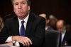 Brett Kavanaugh, som Trump har nomineret til at blive højesteretsdommer, måtte ind imellem holde en pause for at få kontrol over sin stemme. På andre tidspunkter hævede han stemmen og skosede demokraterne for en politisk motiveret høring. Foto: AP/Saul Loeb