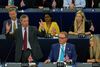 Nigel Farage i EU-parlamentet under debatten om valget af Ursula von der Leyen til kommissionsformand. Foto: Vincent Kessler/Reuters