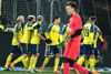 Brøndbys Kasper Fisker har scoret til 1-0, hvilket også blev kampens slutresultat. Foto: Henning Bagger/Scanpix