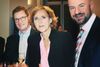 Jacob Lund Nielsen sammen med klimakommissær Connie Hedegaard og De Konservatives medlem af EU-parlamentet, Bendt Bendtsen, til partiets lokalafdelings 10-årsjubilæumsfest hos lobbybureauet Cabinet DN. Billedet er taget fra Cabinet DN's Facebook-profil.