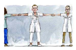 Sygeplejersker kommer i endnu højere grad til at indtræde i den nøglerolle, det er at se patienternes behov på tværs og være den gennemgående figur. De er dygtige til at se helheder. Tegning: Rasmus Sand Høyer