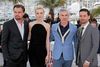 Holdet bag “Den store Gatsby”, der i går åbnede den 66. udgave af filmfestivalen i Cannes. Fra venstre ses Leonardo DiCaprio, Carey Mulligan, instruktør Baz Luhrmann og Tobey Maguire. Foto: Lionel Cironneau/AP