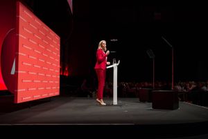 Statsminister Helle Thorning-Schmidt på talerstolen ved Socialdemokraternes kongres.
