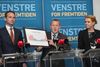 »Asylreformen« blev præsenteret af (fra venstre) næstformand Kristian Jensen, formand Lars Løkke Rasmussen og politisk ordfører Inger Støjberg. Foto: Mogens Flindt/Polfoto