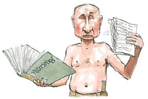 Russerne hænger på Putin, der er i færd med at skrive landet tilbage til fordums tiders angivelige storhed. Arkivtegning: Rasmus Sand Høyer