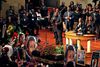 Bisættelsen af Michael Brown fandt sted i den kæmpestore Friendly Temple Missionary Baptist Church i St. Louis og skete med musik, gospelsang, taler og tusinder af deltagere. Foto: Robert Cohen/AP