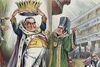 Den republikanske politiker William McKinley blev nomineret - på karikaturen kronet - som præsidentkandidat i 1896. Hans nærmeste medarbejder Mark Hanna er tegnet som præsten i grønt ornat.