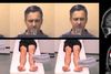 I sine forsøg har Christian Keysers (foto helt til højre) scannet hjernen på sine forsøgspersoner, mens han har vist dem små videoer af andre mennesker, som udviser følelsen afsky (øverst), bliver udsat for berøring (midten) og laver en gribe- bevægelse (nederst). Herefter har forsøgspersonerne selv lugtet til noget afskyeligt, blevet berørt eller lavet gribebevægelser, mens deres hjerner blev scannet. På scanningsbillederne til højre sammenlignes hjernescanningerne. Det røde viser hjerneaktiviteten, når forsøgspersonen ser videoen med andres følelse, berøring eller bevægelse, mens det blå er hjerneaktiviteten når forsøgspersonen selv føler afsky, bliver berørt eller bevæger sig. De hvide felter er områder, hvor de to hjernescanninger overlapper hinanden.