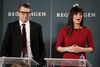 Innovationsminister Sophie Løhde og beskæftigelsesminister Troels Lund Poulsen præsenterede regeringens ledelses- og kompetencereform "En offentlig sektor rustet til fremtiden" på et pressemøde i Finansministeriet i København onsdag. Foto: Martin Sylvest/Ritzau Scanpix