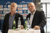 Jens Andersson (tv.) ønskede ikke at forlænge sin aftale med AGF, som udløber i november næste år. Derfor overtager Peter Christiansen (th.) allerede nu posten som sportschef fra svenskeren, der dog bliver i klubben, indtil hans kontrakt udløber. Foto: Joachim Ladefoged