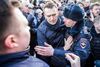 Det er ikke første gang, at Aleksej Navalnij har været i konfrontation med det russiske politi. På billedet bliver Navalny tilbageholdt ved en demontration i marts i Rusland. Foto: Evgeny Feldman/AP