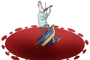 Statsepidemiolog Anders Tegnell var en helt i coronapandemiens begyndelse. Men siden er hans anseelse blegnet noget. Hans plan om flokimmunitet viste sig ikke at være en farbar vej. Arkivtegning: Niels Bo Bojesen.