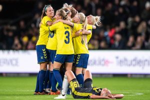 Brøndby-spillerne jubler efter sejren over Juventus FC i Womens Champions League. Foto: Anders Kjærbye