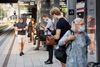 Passagerer med mundbind i offentlig transport i Aarhus, mandag den 10. august 2020. Den 7. august blev krav om mundbind. Foto: Bo Amstrup/Ritzau Scanpix