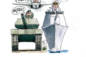Naturligvis skal vi​ genopbygge forsvaret, men vi bør ikke fokusere enøjet på konventionelle midler. Alt tyder på en bred vifte af trusler. Problemerne i syd forsvinder ikke, blot fordi vi fokuserer mod øst og nord. Et slagent Rusland kunne sagtens tænkes at opprioritere hybridkrig og f.eks. gøre flygtninge til våben. Derfor skal politikerne have mere fokus på specialstyrker, mener Lars Ehrensvärd. Tegning: Rasmus Sand Høyer