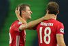 Thomas Müller og Leon Goretzka fejrer, at finalepladsen er i hus. Foto: Miguel A. Lopes//REUTERS.