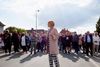 Lene Berthelsen talte til demonstrationen foran Bagenkop Kro. Foto: Kasper Heden Andersen