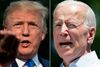 (COMBO) This combination of pictures created on June 11, 2019 shows US President Donald Trump(L) as he departs the White House, in Washington, DC, on June 2, 2019, and former US vice president Joe Biden during the kick off his presidential election campaign in Philadelphia, Pennsylvania, on May 18, 2019. - Donald Trump and his leading Democratic challenger Joe Biden were to deliver dueling speeches on June 11, 2019 across the important 2020 battleground state of Iowa in a foretaste of what promises to be a bad tempered and volatile presidential election. Biden, 76, called his presence in the midwestern state on the same day as Trump, 72, a coincidence. But his speech will aim at the core of the Republican president's narrative, branding Trump "an existential threat to America." (Photos by Jim WATSON and Dominick Reuter / AFP)