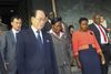 Nordkoreas daværende ceremonielle overhoved Kim Yong-nam (til venstre) var i 2014 på rundtur i Afrika for at styrke båndene til regionen. Her er han i Ugandas hovedstad Kampala for at mødes med præsident Yoweri Museveni. Arkivfoto: AP