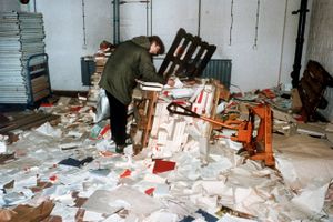 Jørn Mikkelsen  Stasi.   ARCHIVE - An archival image dated 15.01.1990 shows the destroyed headquarters of the Office for National Security in eastern Berlin, Germany. Demonstrators had stormed the building shortly before. Photo by: ZB/picture-alliance/dpa/AP Images  