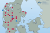 Grafikken viser, hvor i Danmark der er dokumenteret ulv i 2014.