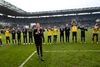 Frederik Rønnow blev hyldet af Brøndby-fansene i forbindelse med søndagens derbysejr over FCK. Foto: Lars Poulsen