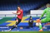 Edinson Cavani stod for det sidste mål, da Manchester United lørdag vandt med 3-1 over Everton. Bruno Fernandes lavede Uniteds første to mål. Foto: Paul Ellis/Reuters