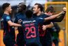 Superligakampen FCN - FCM på Right to Dream Park. FCMs Erik Sviatchenko har scoret kampens eneste mål til 0-1. Søndag 5. juli 2020.