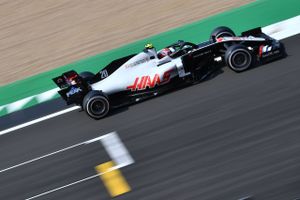     Haas F1's Danish driver Kevin Magnussen drives during the F1 70th Anniversary Grand Prix at Silverstone on August 9, 2020 in Northampton. - The race commemorates the 70th anniversary of the inaugural world championship race, held at Silverstone in 1950. (Photo by Ben Stansall / POOL / AFP)  