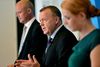 Venstres formand Lars Løkke Rasmussen var flankeret af finansordfører Petet Christensen og politisk ordfører Inger Støjberg, under præsentationen af finanslovsudspillet "Et sundt Danmark".