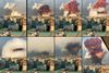 Billeder sat sammen viser eksplosionens røgudvikling i den libanesiske hovedstad, Beirut. Foto: Gaby Salem/AFP
