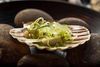 Det nye frække på Aalborgs restaurantscene er Tabu, der tager sæsonerne alvorligt og giver de nordiske råvarer et lille asiatisk pift her og der. Her får f.eks. kammuslinger selskab af grønne jordbær og miso-mayonnaise. Foto: Mikkel Bækgaard