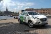 En af Københavns nye Hyundai ix35, der kører på brint. Eneste affaldsstof fra kørslen: rent vand.