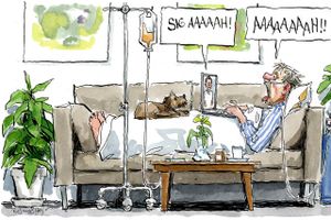 Sundhedsvæsenet er et af de områder, der allerede nu er udfordret. Og det ser kun ud til at blive værre i de kommende år, så derfor er politikerne nødt til at forholde sig pragmatisk til virkeligheden, for at vi kan have et funktionsdygtigt samfund, mener Bent Liholm. Arkivtegning: Rasmus Sand Høyer