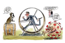 ​Der er en tendens til ​at tro, at selvstændige tjener mange penge. Det er relativt, hvad mange penge er, men man vil ofte opleve, at når der ses nærmere på de timer, der skal investeres som selvstændig frisør, restauratør, håndværker o.lign., så viser det sig, at deres reelle timeløn ofte er lavere end deres ansattes. Tegning: Rasmus Sand Høyer