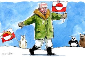 Per Stig Møller tror ikke på, at USA's præsident Joe Biden vil se passivt til, hvis Grønland i en trang efter selvstændighed lægger sig op ad Kina og Rusland. Arkivtegning: Rasmus Sand Høyer
