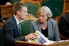 Dansk Folkepartis partiformand Kristian Thulesen Dahl i selskab med sin forgænger, Folketingets formand Pia Kjærsgaard (DF). Arkivfoto: Jens Dresling/Polfoto