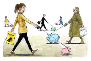 Vi kan ikke undgå, at uligheden stiger, da den er en naturlig følgesvend til økonomisk vækst og innovation. Tværtimod bør vi betragte det som et sundhedstegn, for det indikerer, at økonomien er i bevægelse, at folk skaber værdi og bidrager til samfundet. TEgning: Rasmus Sand Høyer