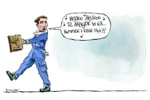 Hvad vil det gøre ved vores samfund, hvis en stadig større del af arbejdsstyrken lukrerer på vores fælles velfærdsinstitutioner uden selv at bidrage? Spørger David Molin. Tegning: Rasmus Sand Høyer