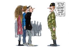 Forsvaret har byggeklodserne til at fastholde de unge, ikke på trods af de korte forløb, men på grund af dem. Men det kræver, at forløbene er designet til netop at være byggeklodser og fleksible moduler, så der hele tiden åbner sig nye og meningsfulde muligheder, hver gang ét kort forløb slutter, skriver kronikørerne. Tegning: Rasmus Sand Høyer