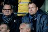 Heller ikke AGF’s bestyrelsformand, Lars Fournais (tv.) og direktør Jacob Nielsen kunne få smilene frem den 23. oktober i Hobro. Foto: Ernst van Norde/Polfoto