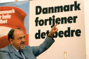 Anker Jørgensen under valgkampen i september 1987. Anker Jørgensen overlod herefter formandsposten i S til Svend Auken.