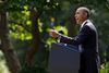 USA's præsident Barack Obama på talerstolen foran Det Hvide Hus.