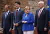 Tysklands kansler, Angela Merkel, var ikke tilfreds med udfaldet af G7-mødet i Italien. Her ses hun sammen med, fra venstre, EU-præsident Donald Tusk, Canadas premimierminister, Justin Trudeau, og USA's præsident, Donald Trump. Foto/Evan Vucci/AP