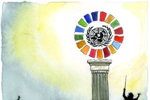 I 2015 etablerede​ verdens ledere FN’s verdensmål – en samling af 169 mål, der skal nås inden 2030. Men som det ser ud nu, vil vi først nå dem med 50 års forsinkelse - så giver de mening, spørger Bjørn Lomborg og Jordan B. Peterson. Arkivtegning: Rasmus Sand Høyer