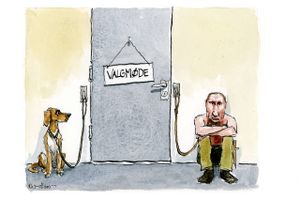 Krigen i Ukraine, Putin - og udenrigspolitik i det hele taget - er ikke noget, der bliver diskuteret i den danske valgkamp. Tegning: Rasmus Sand Høyer
