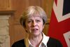 Theresa May talte lørdag formiddag i Downing Street om det britisk-franske-amerikanske angreb mod Syrien. Foto: AP