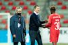 FC Midtjyllands træner Brian Priske og FC Midtjyllands CEO Claus Steinlein efter sejren i Champions League kvalifikationskampen. Foto: Henning Bagger/Ritzau Scanpix